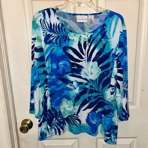 ALFRED DUNNER Women’s Tropical Print Top. Sz XL.